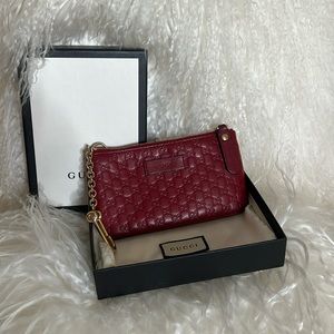 GUCCI, Micro Ssima GG, Red Leather Wallet, and Key pouch. A++ condition